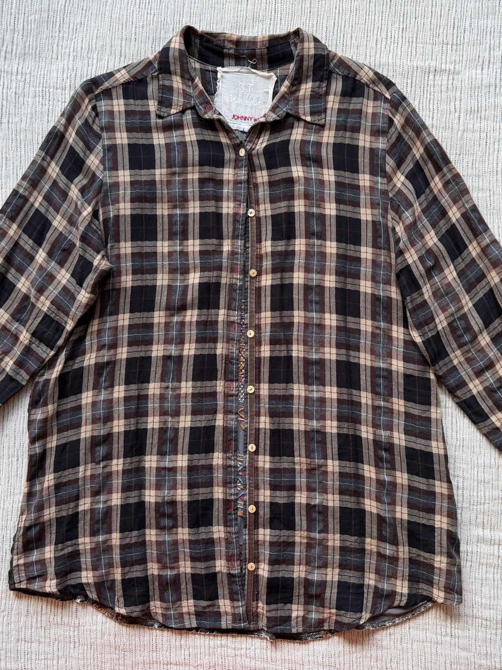 Johnny Was Workshop Plaid Embroidered Back Button Up Blouse Large - Picture 3 of 6